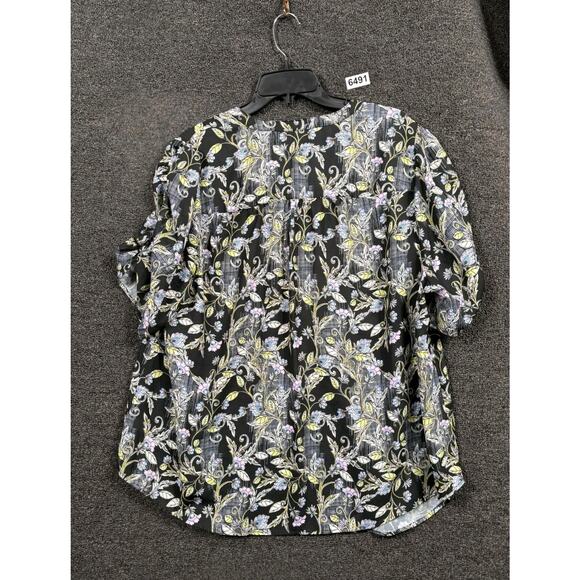 Torrid Harper Georgette Ruched Sleeve Floral Blouse Size 2X Black V-Neck - Picture 2 of 7